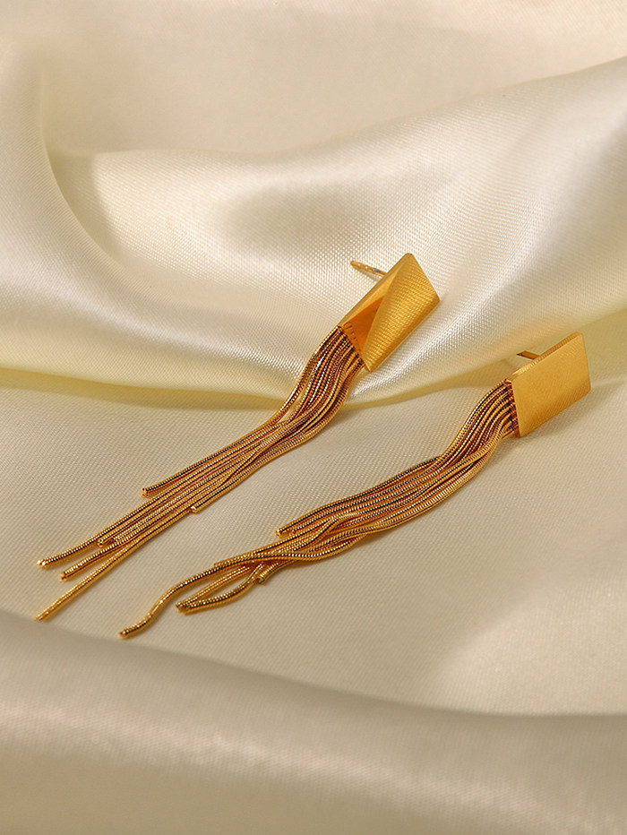 Boucles d'oreilles pendantes plaquées en acier inoxydable avec pampilles à la mode, 1 paire