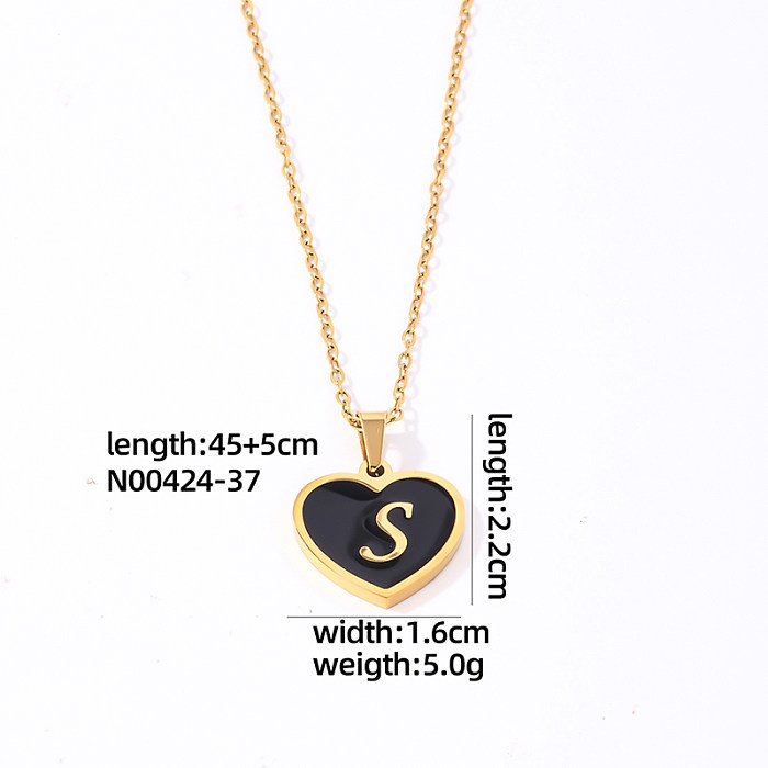 Collier avec pendentif en forme de cœur et de lettres en acier inoxydable plaqué or, Style Simple, en vrac