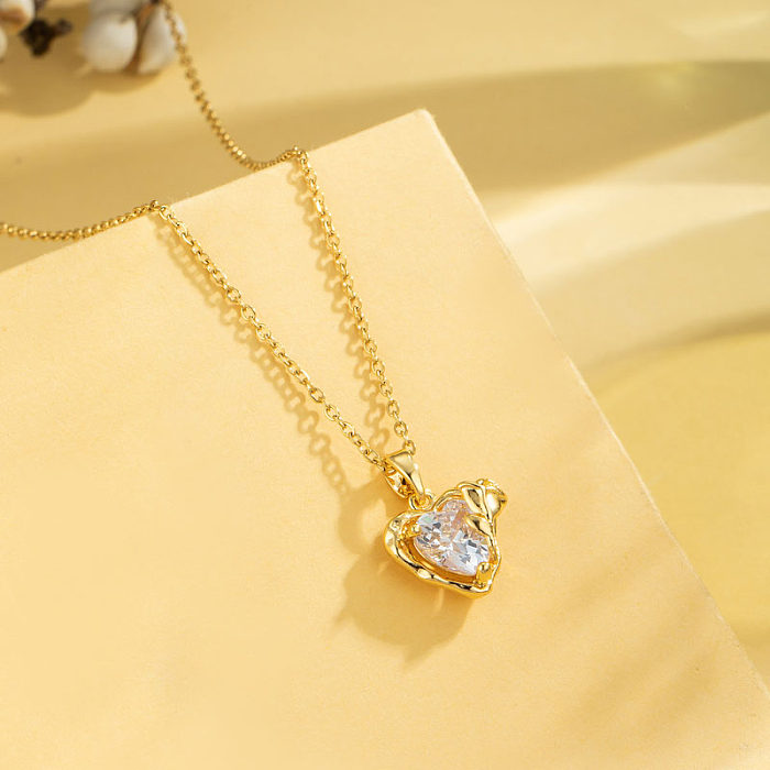 Casual Elegant Cross Heart Shape Flower Stainless Steel  Stainless Steel Plating Inlay Zircon 18K Gold Plated Gold Plated Pendant Necklace