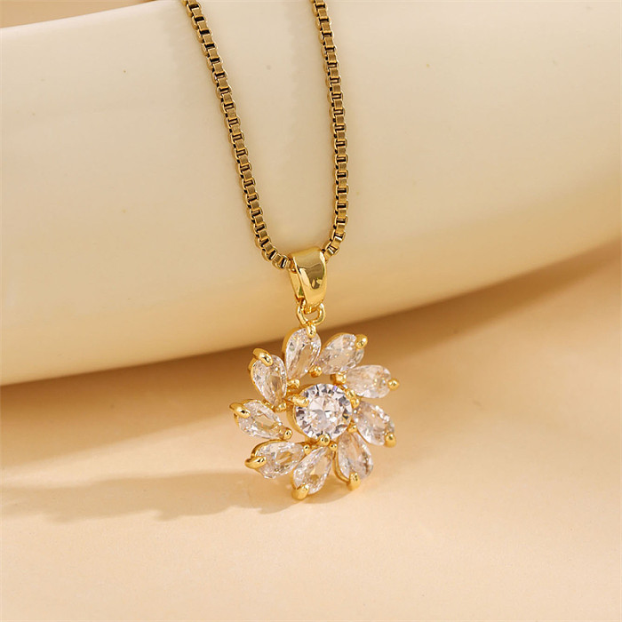 Sweet Round Oval Heart Shape Stainless Steel  Plating Inlay Artificial Diamond 18K Gold Plated Pendant Necklace