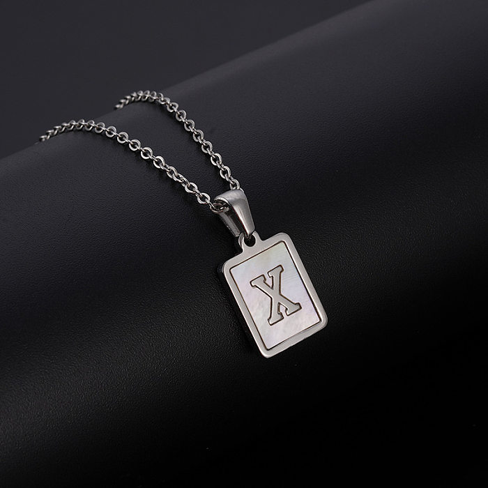 Simple Style Letter Rectangle Stainless Steel Pendant Necklace Plating Shell Stainless Steel  Necklaces