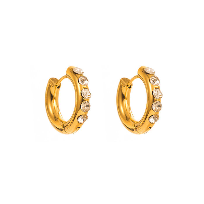 Simple Style Geometric Stainless Steel Gold Plated Rhinestones Earrings 1 Pair