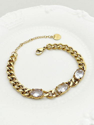 Senhora cor sólida aço inoxidável retalhos chapeamento inlay artificial diamante banhado a ouro pulseiras