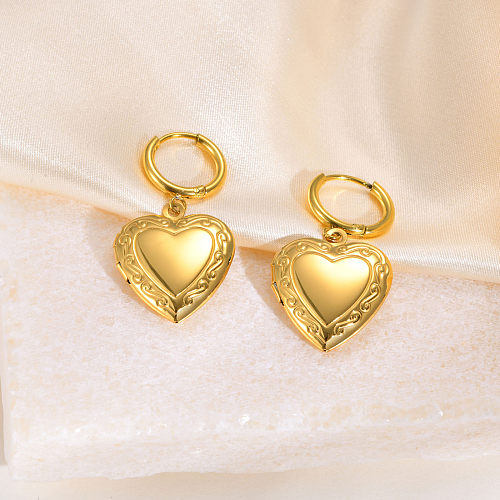 1 paire de boucles d'oreilles pendantes en acier inoxydable plaqué or 18 carats, Style IG élégant et artistique en forme de cœur