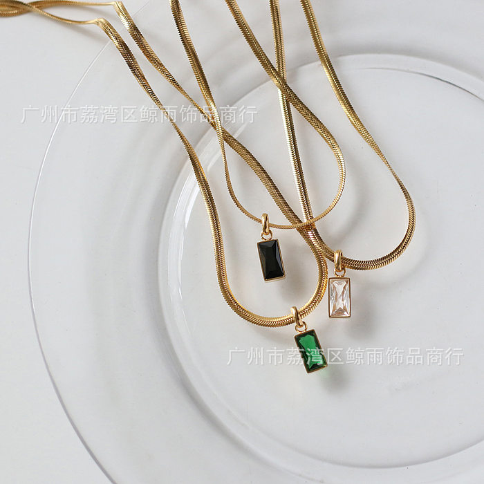 Emerald Snake Bone European And American Square Diamond Black Stainless Steel Plated 18K Necklace