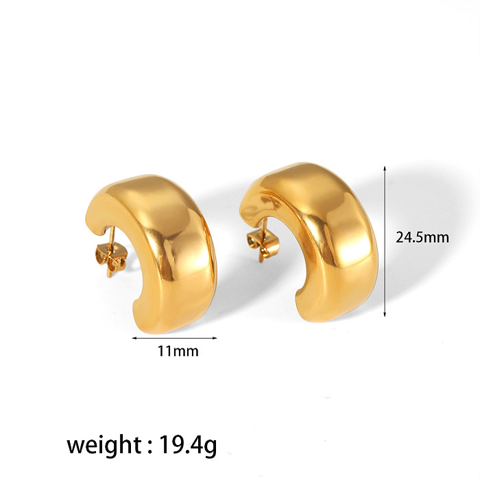 1 paire de clous d'oreilles en acier inoxydable plaqué or 18 carats, Style Simple, demi-cercle, polissage