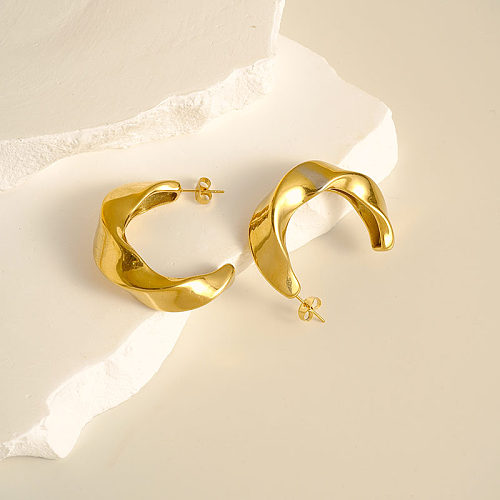 Stainless Steel  Gold-Plated Corrugated Small C- Shaped Earrings