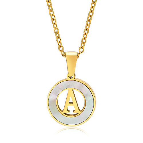INS Style Simple Style Letter Stainless Steel  Plating Hollow Out Inlay Shell 18K Gold Plated Necklace Pendant