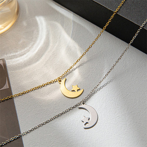 1 Piece Lady Star Moon Stainless Steel  Plating Pendant Necklace