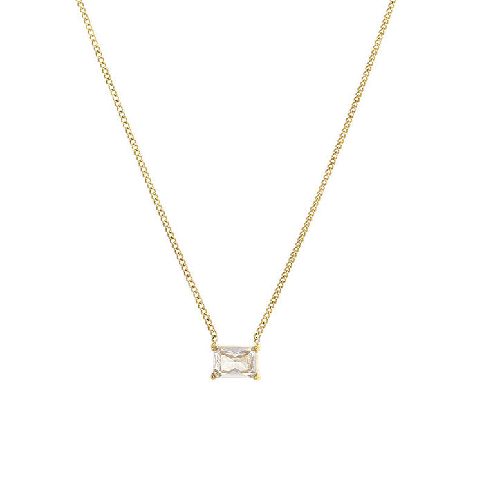 Simple Style Square Stainless Steel Plating Zircon Pendant Necklace