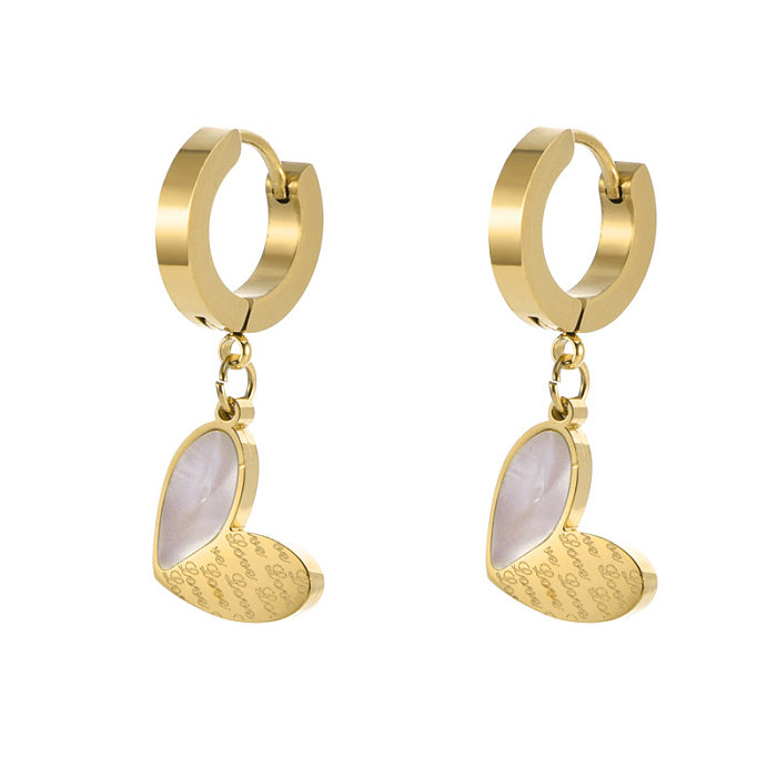 1 Paar romantische einfache Stil Liebe Herzform Edelstahl Überzug Inlay Shell vergoldet Tropfen Ohrringe