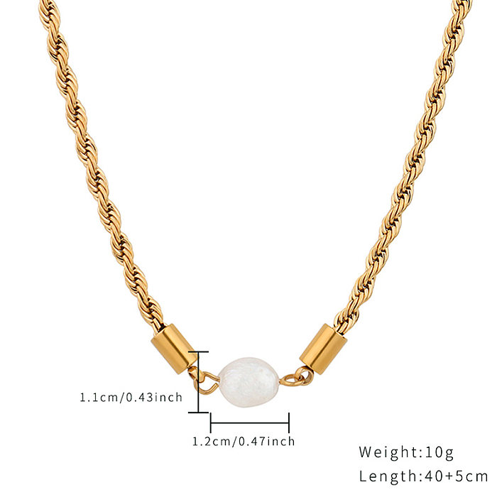 Casual Simple Style Round Stainless Steel  Pearl Plating Gold Plated Necklace