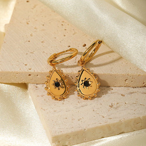 1 Paar elegante, klassische Wassertropfen-Inlay-Ohrringe aus Edelstahl mit Zirkon und 18 Karat vergoldet