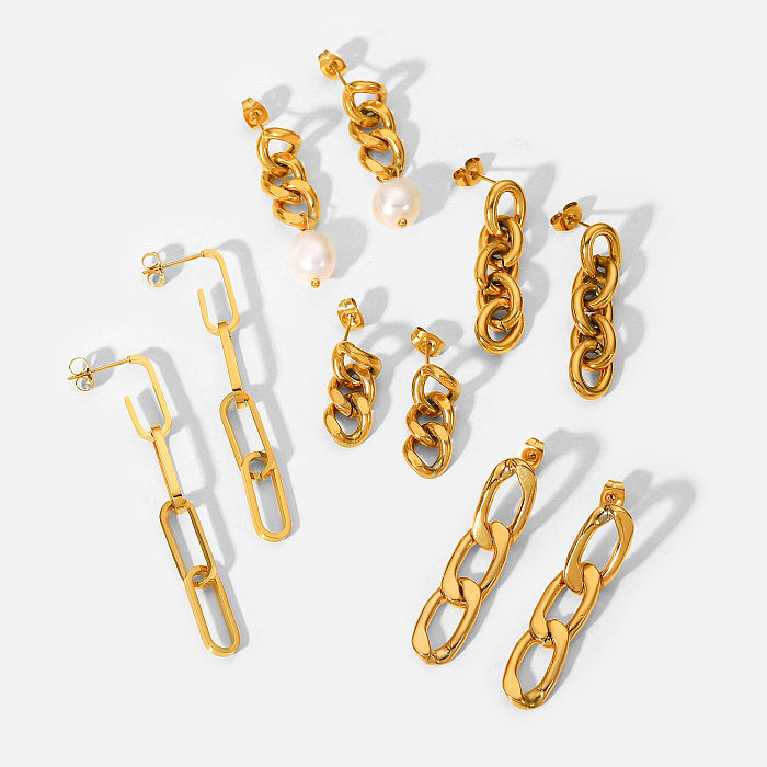 Brincos simples de aço inoxidável, brincos longos de corrente cubana, joias femininas em ouro 18k