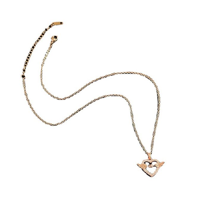 Modische herzförmige Edelstahl-Kupfer-Inlay-Anhänger-Halskette mit künstlichem Diamant