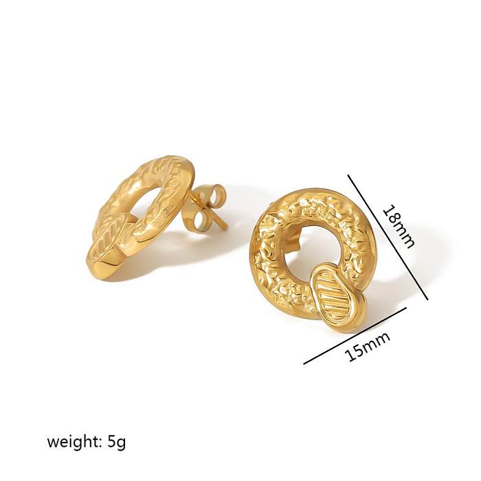 1 par de pinos de orelha banhados a ouro 18K, estilo simples, redondo, polimento, aço inoxidável