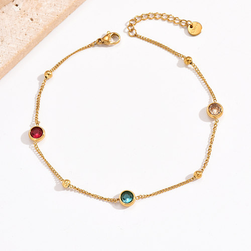 Simple Style Round Stainless Steel Plating Inlay Zircon 14K Gold Plated Bracelets