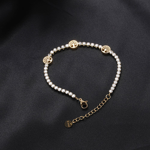 Wholesale Simple Style Shiny Star Tree Heart Shape Stainless Steel Inlay Rhinestones Bracelets