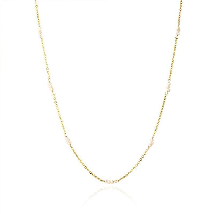 Collar chapado en oro de 18 quilates con revestimiento de perlas de imitación de acero inoxidable con gotas de agua estilo IG