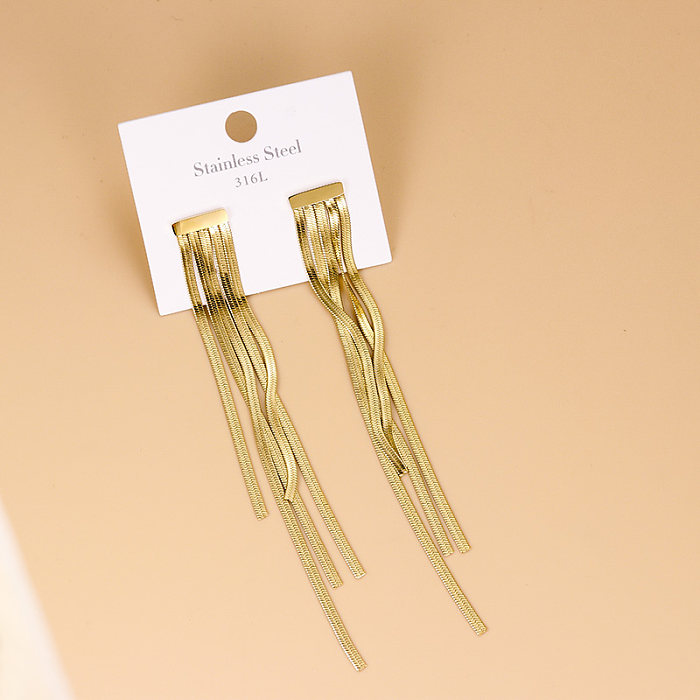 Boucles d'oreilles pendantes à pampilles en acier inoxydable plaqué or, style simple, 1 paire