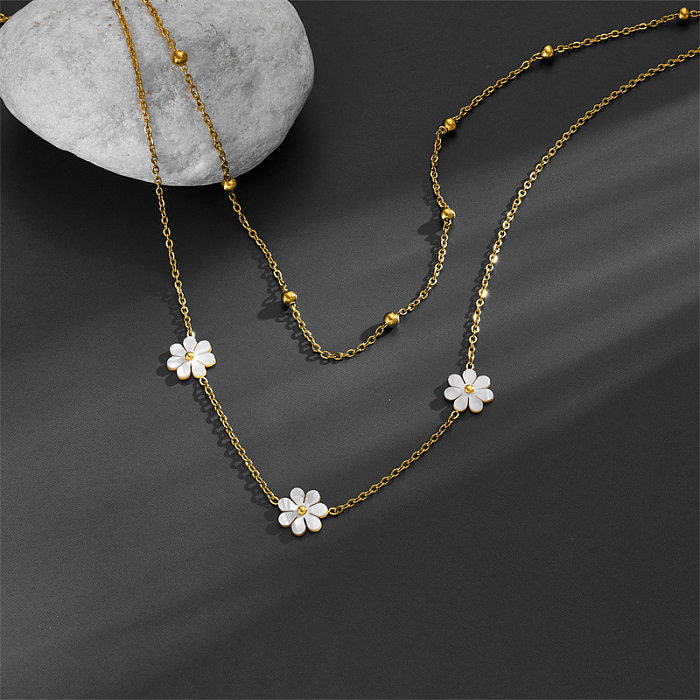 Sweet Pastoral Flower Stainless Steel Plating Layered Necklaces