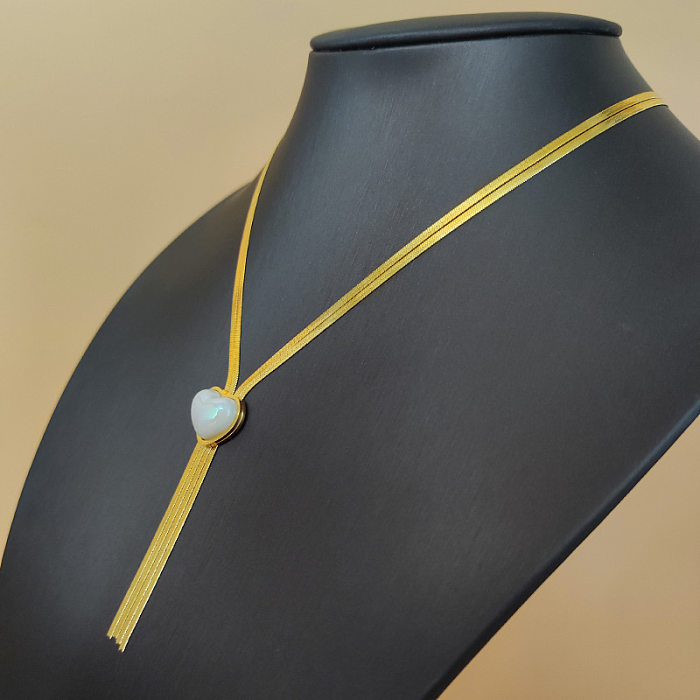 IG estilo casual borla formato de coração chapeamento de aço inoxidável colar com pingente de pérola