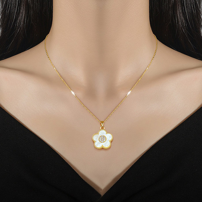 Elegant Flower Stainless Steel  Copper Pendant Necklace
