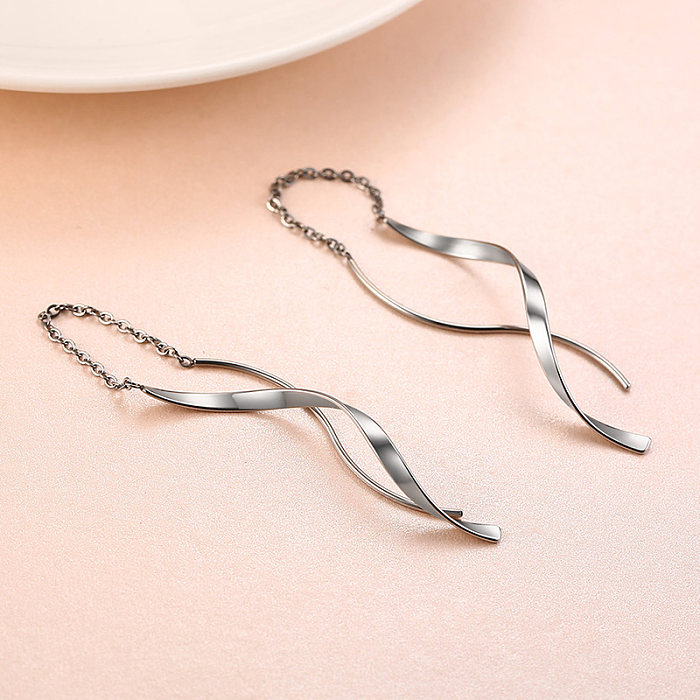 1 Pair Casual Vacation Simple Style Lines The Answer Stainless Steel  Patchwork Ear Line