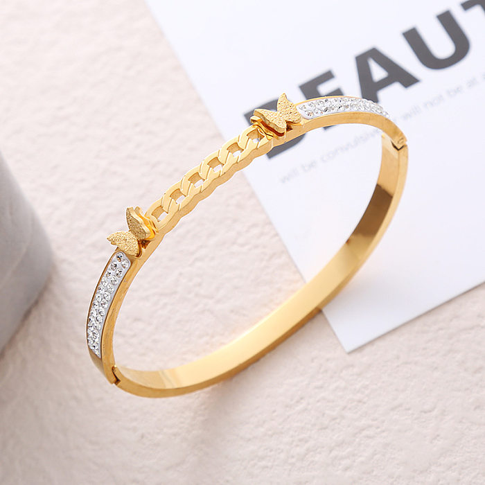 Bracelet en Zircon avec incrustation d'acier inoxydable de papillon de style streetwear simple