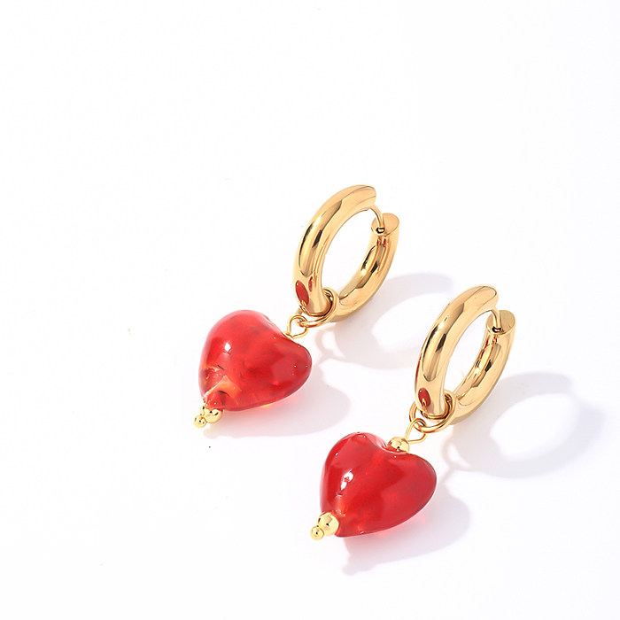1 paire de boucles d'oreilles pendantes plaquées or, Style Simple, en forme de cœur, en acier inoxydable, pierre naturelle