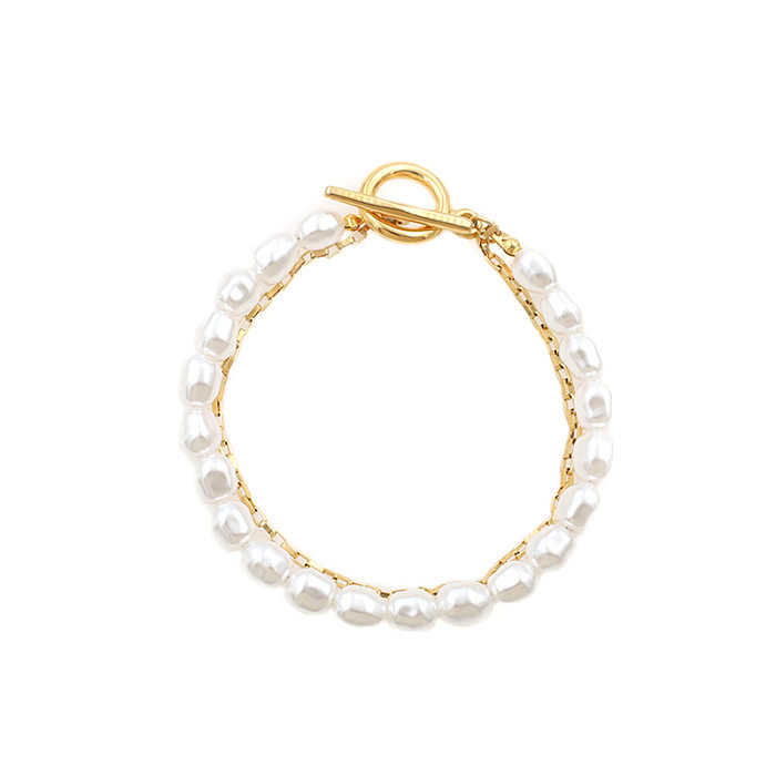Bracelets de placage de perles artificielles en acier inoxydable, gouttelettes d'eau élégantes pour dame