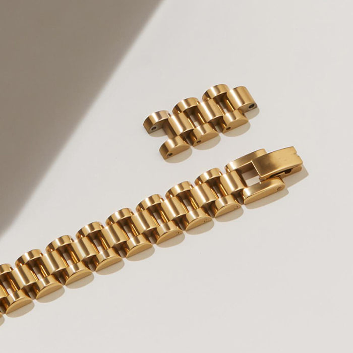 Pulseiras banhadas a ouro 18K com revestimento geométrico hip-hop em aço inoxidável