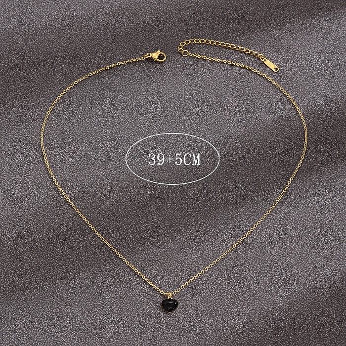 Atacado 1 peça estilo francês formato de coração aço inoxidável 14K colar com pingente banhado a ouro
