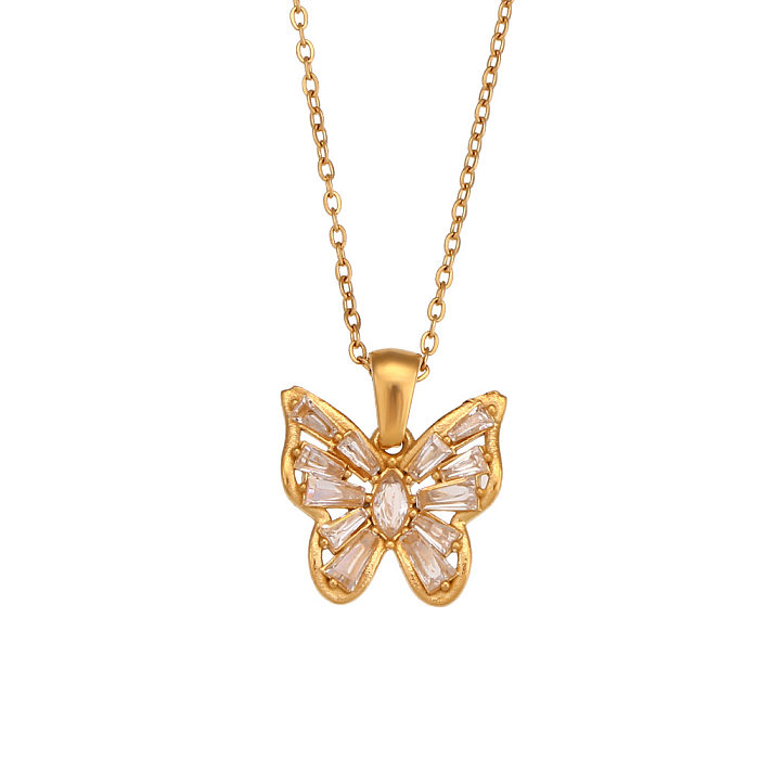 Fashion Butterfly Stainless Steel  Necklace Plating Inlay Zircon Stainless Steel  Necklaces