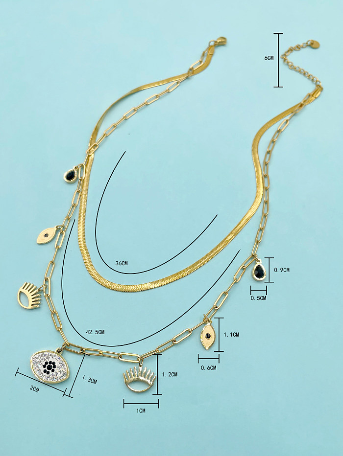 Lässige, lustige Teufelsauge-Edelstahl-Lagen-Inlay-Zirkon-vergoldete, geschichtete Halsketten