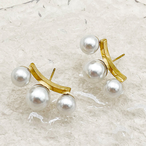 1 par de pendientes elegantes chapados en Color sólido de estilo vintage con incrustaciones de acero inoxidable y perlas chapadas en oro