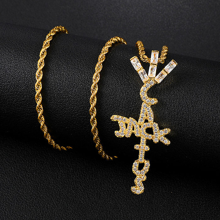 Hip-Hop Streetwear Letter Stainless Steel  Copper Inlay Zircon Pendant Necklace