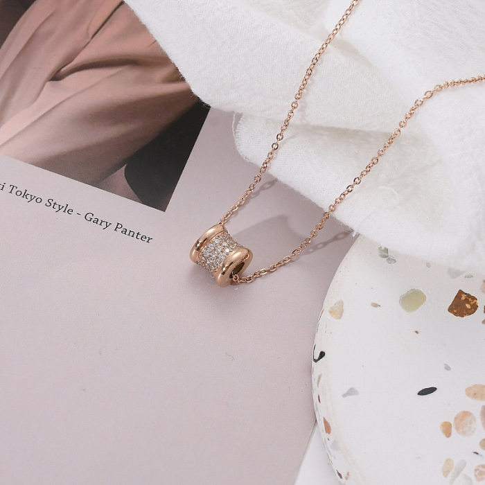 Elegant Lady Geometric Stainless Steel  Inlay Zircon Rose Gold Plated Gold Plated Pendant Necklace