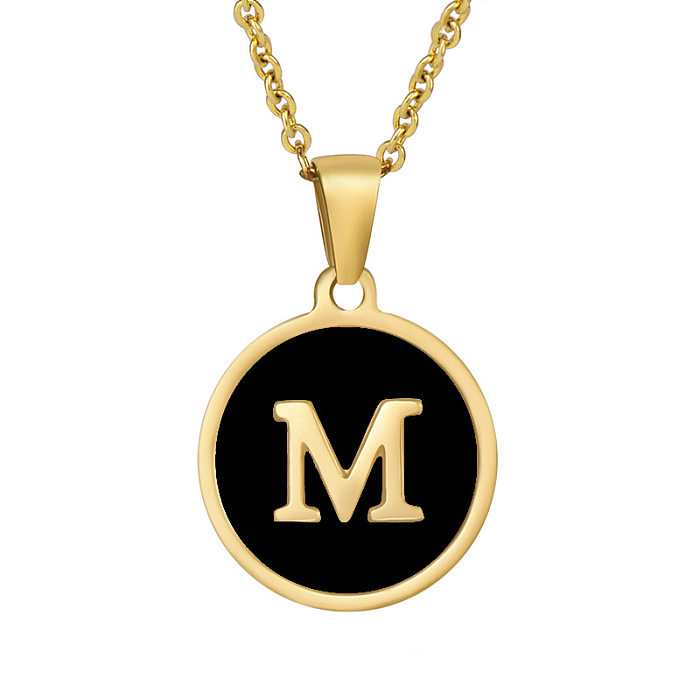 Fashion Round Letter Stainless Steel  Pendant Necklace Gold Plated Shell Stainless Steel  Necklaces