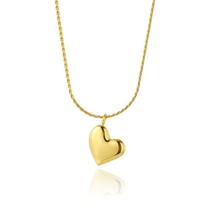 Sweet Heart Shape Stainless Steel  Plating Inlay Shell Zircon 18K Gold Plated Pendant Necklace