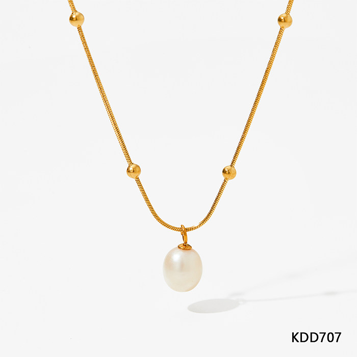 Collier avec pendentif en perles en acier inoxydable, couleur unie, style classique