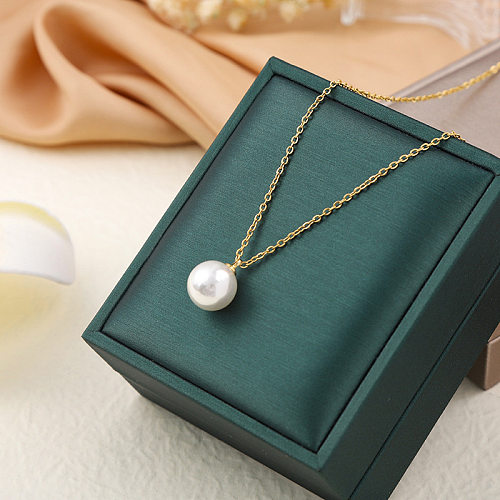 Collier de Perles Artificielles avec Incrustation Géométrique en Acier Inoxydable à la Mode 1 Pièce