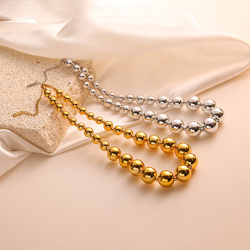 Collier plaqué or 18 carats avec perles en acier inoxydable de couleur unie de style simple