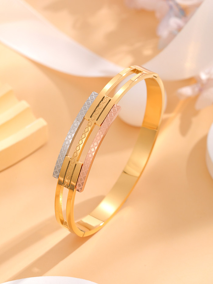 Luxurious Color Block Titanium Steel Plating 18K Gold Plated Bangle