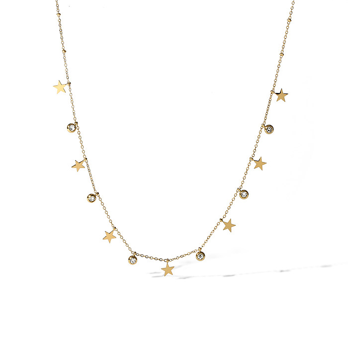 Estilo simples comute estrela chapeamento de aço inoxidável inlay zircon 18k colar pingente banhado a ouro