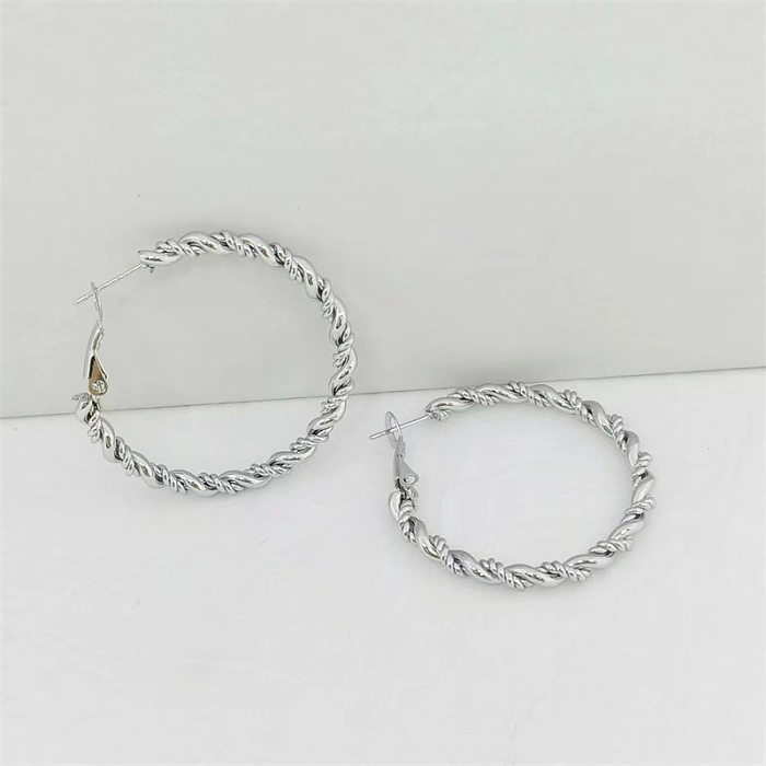 1 Pair Chinoiserie Solid Color Plating Stainless Steel Hoop Earrings