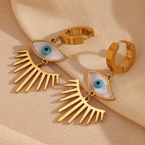 1 Pair Vintage Style Simple Style Devil'S Eye Plating Inlay Stainless Steel  Shell 18K Gold Plated Drop Earrings