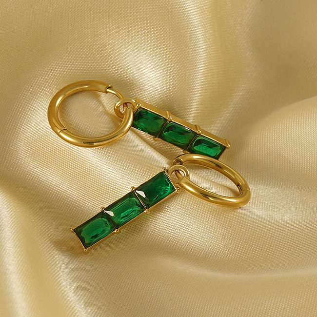 1 Paar elegante, luxuriöse, rechteckige Ohrhänger mit Inlay aus Zirkon und 18 Karat vergoldetem Edelstahl