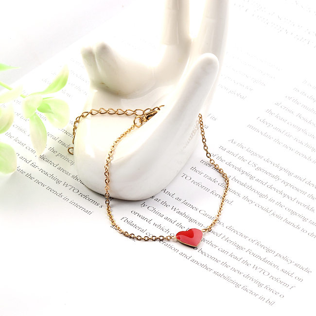 Simple Style Heart Shape Stainless Steel Enamel Plating Bracelets