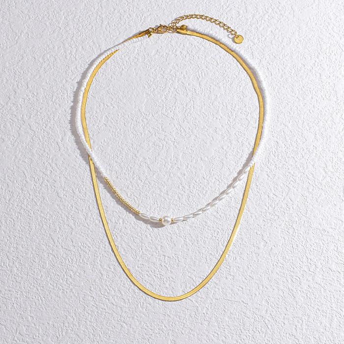 Mehrschichtige Halsketten im einfachen Stil mit geometrischer Edelstahlbeschichtung und 18-Karat-Vergoldung